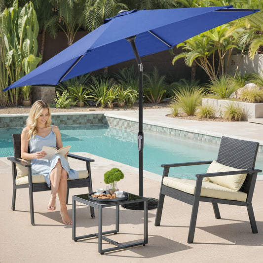 7.5ft Patio Umbrella with Tilt and Crank Button & 8 Sturdy Ribs Waterproof, Patio Table Umbrella Perfect for Poolside, Terrace, Beach and Outdoor Restaurant